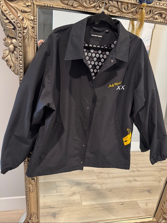 Uniqlo x KAWS Jackets & Blazers - Uniqlo x KAWS Black Varsity Jacket with Yellow Banana Detail